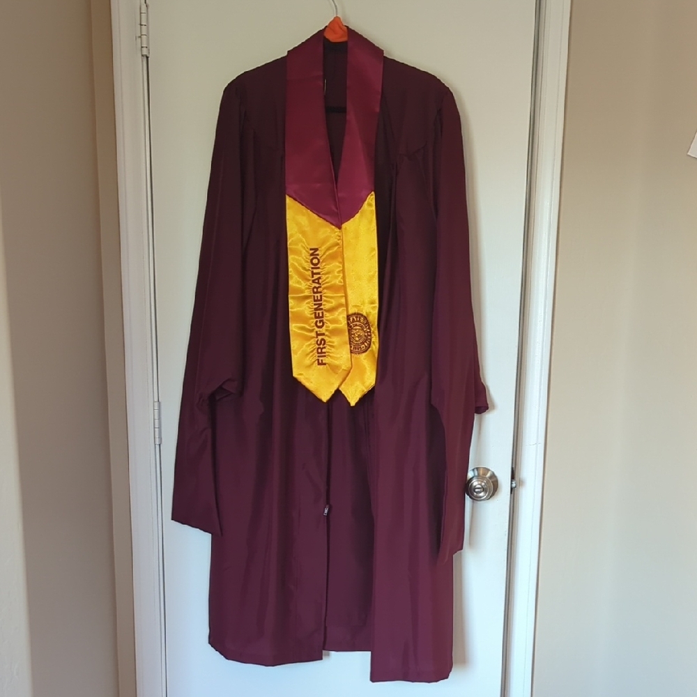 Maroon Graduation Gown with Yellow Stole